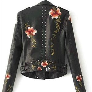 Blank NYC Black Faux Leather Floral Jacket